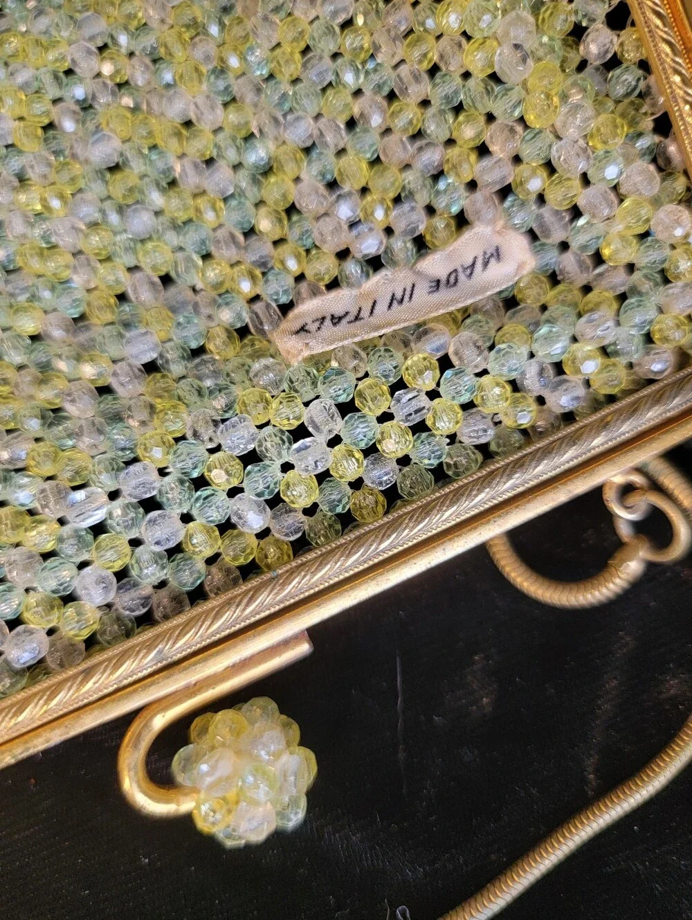 Vintage Mid-Century Italian Beaded Kiss-lock Purse Yellow, Green, Clear - Picture 4 of 12